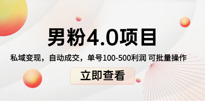 （4137期）道哥说创业男粉1+2+3+4.0项目：私域变现 自动成交 单号100-500利润 可批量