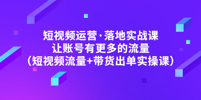 （4961期）短视频运营·落地实战课 让账号有更多的流量（短视频流量+带货出单实操）