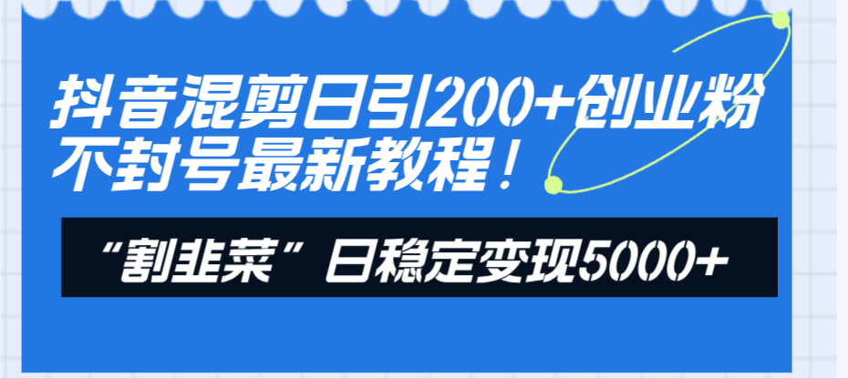 （8349期）抖音混剪日引200+创业粉不封号最新教程！“割韭菜”日稳定变现5000+！_80楼网创