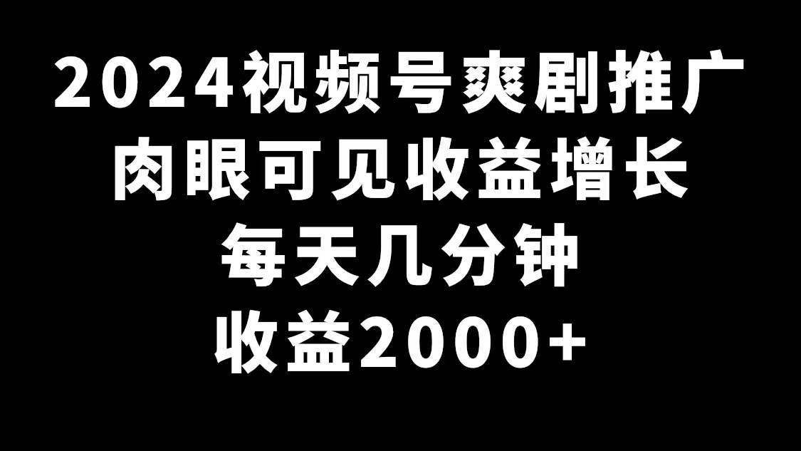 （9028期）2024视频号爽剧推广，肉眼可见的收益增长，每天几分钟收益2000+_80楼网创