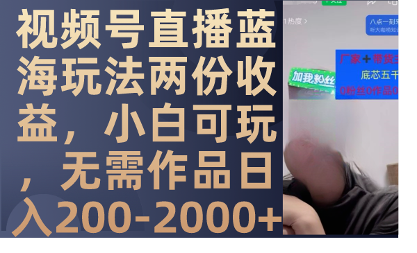 （7635期）视频号直播蓝海玩法两份收益，小白可玩，无需作品日入200-2000+