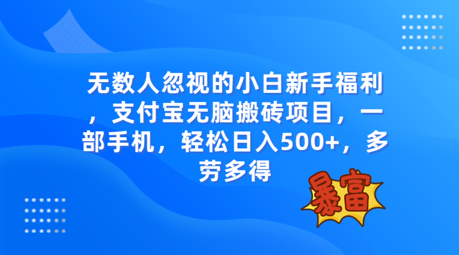 （7830期）无数人忽视的项目，支付宝无脑搬砖项目，一部手机即可操作，轻松日入500+_80楼网创