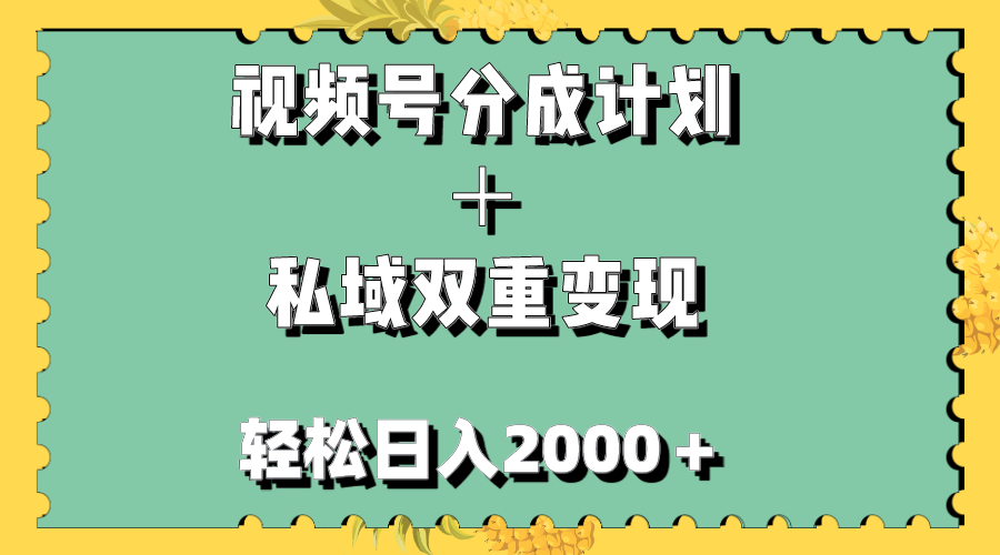 （7842期）视频号分成计划＋私域双重变现，轻松日入1000＋，无任何门槛，小白轻松上手_80楼网创