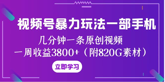 （8017期）视频号暴力玩法一部手机 几分钟一条原创视频 一周收益3800+（附820G素材）_80楼网创