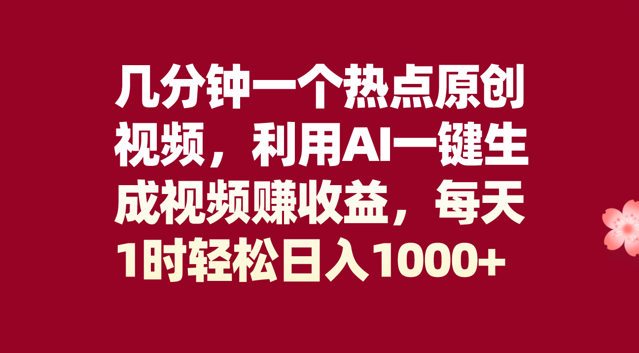 （8083期）几分钟一个热点原创视频，利用AI一键生成视频赚收益，每天1时轻松日入1000+_80楼网创