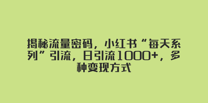 （8179期）揭秘流量密码，小红书“每天系列”引流，日引流1000+，多种变现方式_80楼网创