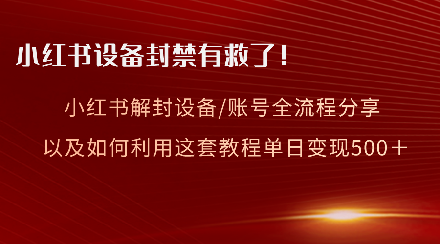 （8441期）小红书设备及账号解封全流程分享，亲测有效，以及如何利用教程变现_80楼网创