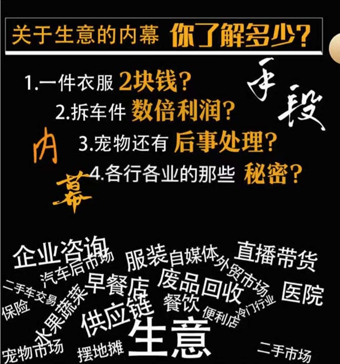 （8437期）生意内幕·与手段：行业内幕、冷门行业、尾货处理、废品回收、空手套白狼.._80楼网创