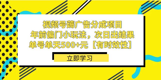 （8527期）视频号薅广告分成项目，年前偏门小玩法，次日出结果，单号单天500+元【…_80楼网创