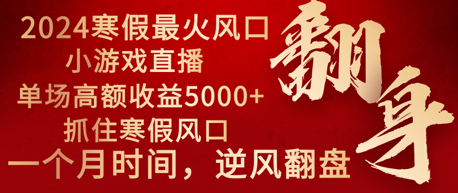 （8766期）2024年最火寒假风口项目 小游戏直播 单场收益5000+抓住风口 一个月直接提车_80楼网创