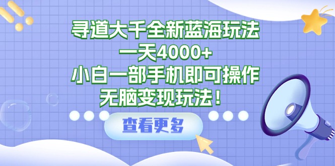 （9479期）寻道大千全新蓝海玩法，一天4000+，小白一部手机即可操作，无脑变现玩法！_80楼网创