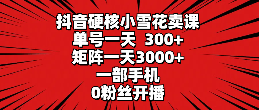 （9551期）抖音硬核小雪花卖课，单号一天300+，矩阵一天3000+，一部手机0粉丝开播_80楼网创