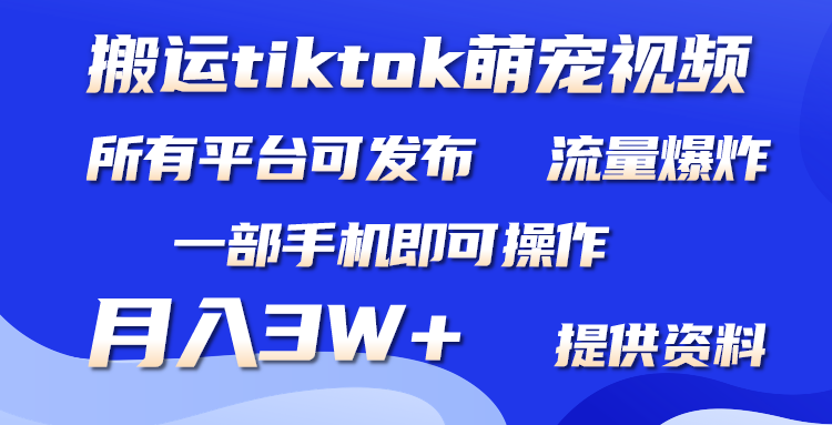 （9618期）搬运Tiktok萌宠类视频，一部手机即可。所有短视频平台均可操作，月入3W+_80楼网创