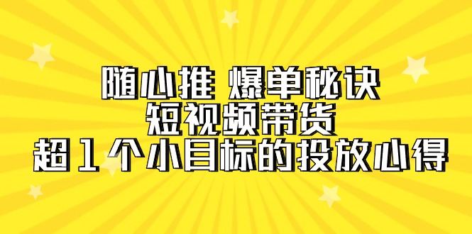 （9687期）随心推 爆单秘诀，短视频带货-超1个小目标的投放心得（7节视频课）_80楼网创