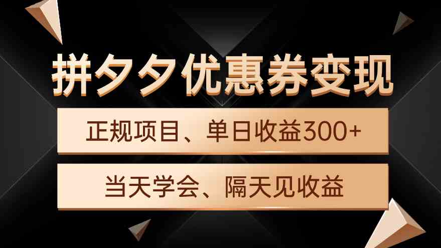 （9749期）拼夕夕优惠券变现，单日收益300+，手机电脑都可操作_80楼网创