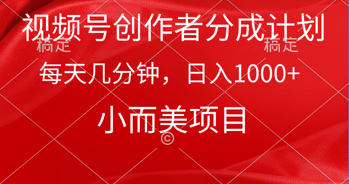 （9778期）视频号创作者分成计划，每天几分钟，收入1000+，小而美项目_80楼网创