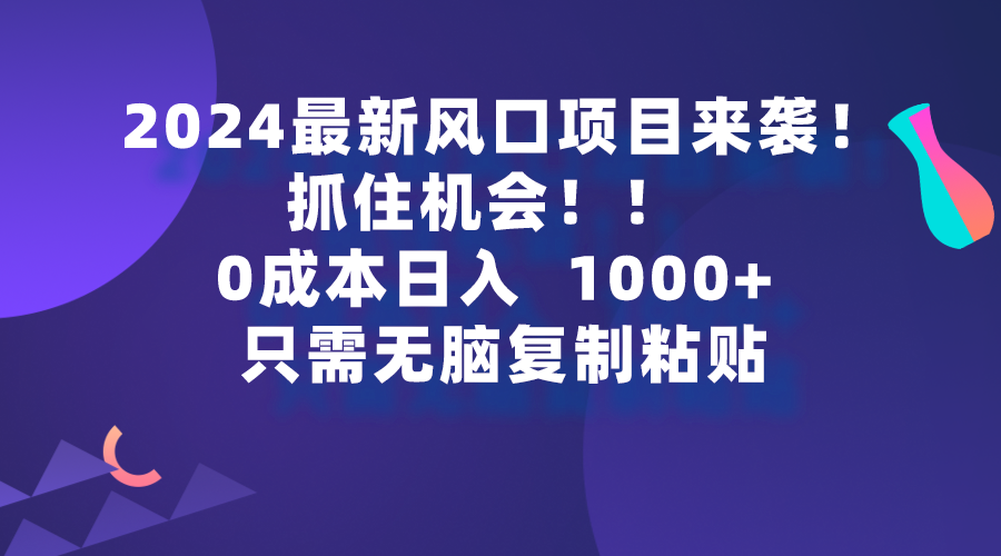 （9899期）2024最新风口项目来袭，抓住机会，0成本一部手机日入1000+，只需无脑复…_80楼网创