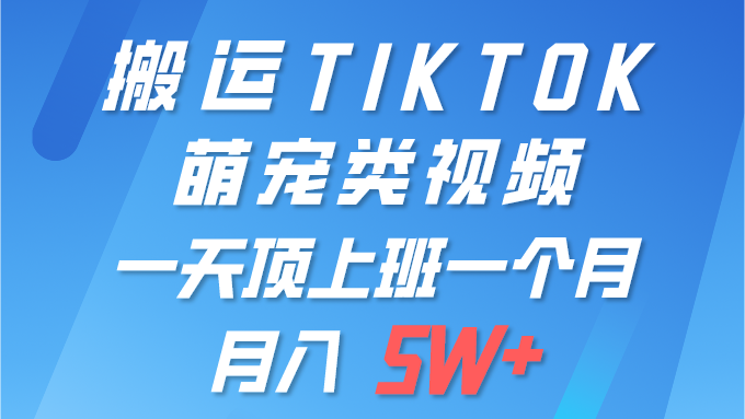 （9931期）一键搬运TIKTOK萌宠类视频 一部手机即可操作 所有平台均可发布 轻松月入5W+_80楼网创