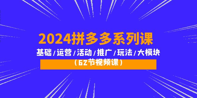 （10019期）2024拼多多系列课：基础/运营/活动/推广/玩法/大模块（62节视频课）_80楼网创