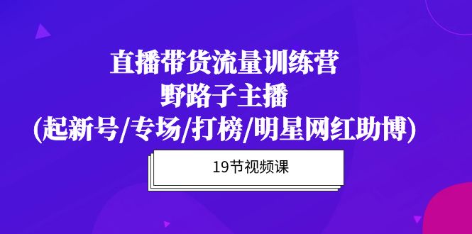 （10016期）直播带货流量特训营，野路子主播(起新号/专场/打榜/明星网红助博)19节课_80楼网创