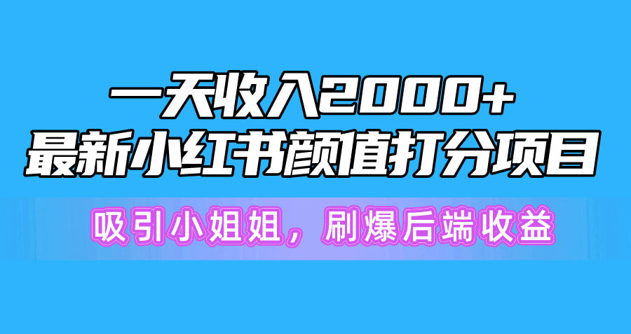 （10187期）一天收入2000+，最新小红书颜值打分项目，吸引小姐姐，刷爆后端收益_80楼网创