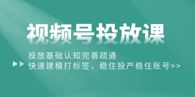 （10205期）视频号投放课：投放基础认知完善疏通，快速建模打标签，稳住投产稳住账号_80楼网创