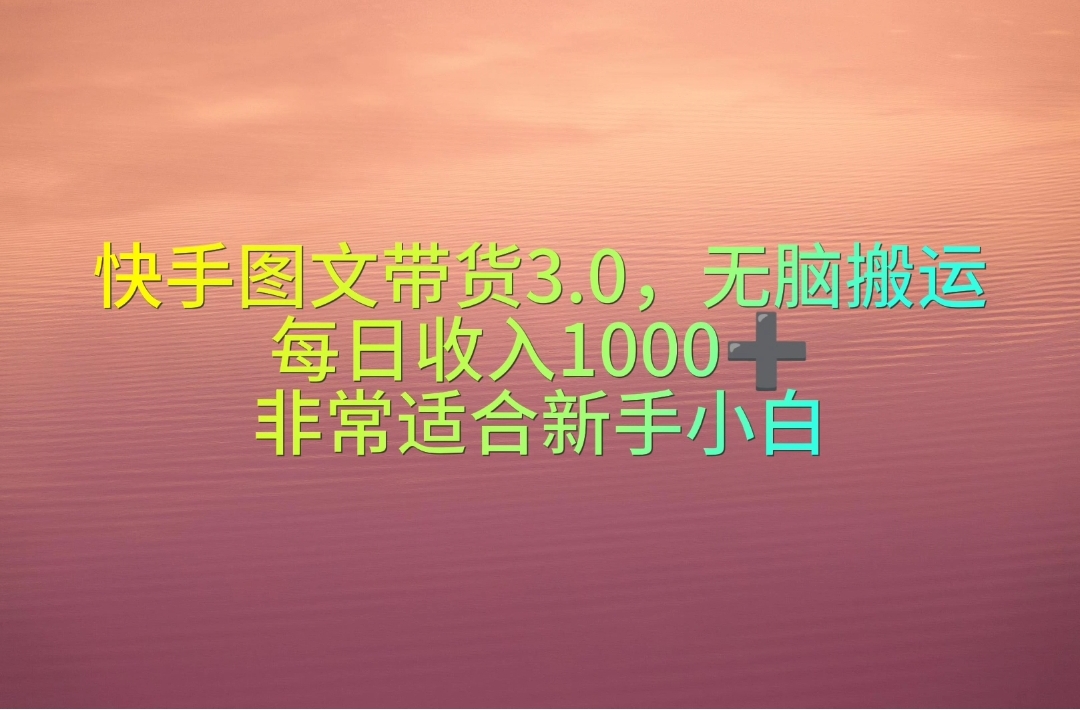 （10252期）快手图文带货3.0，无脑搬运，每日收入1000＋，非常适合新手小白_80楼网创