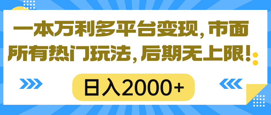 （10311期）一本万利多平台变现，市面所有热门玩法，日入2000+，后期无上限！_80楼网创