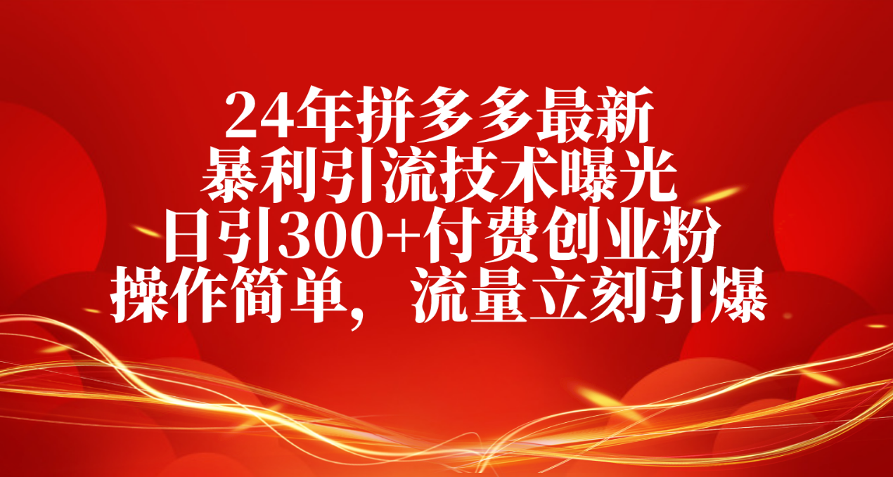 （10559期）24年拼多多最新暴利引流技术曝光，日引300+付费创业粉，操作简单，流量…_80楼网创