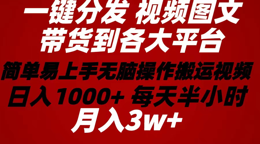 （10667期）2024年 一键分发带货图文视频  简单易上手 无脑赚收益 每天半小时日入1…_80楼网创