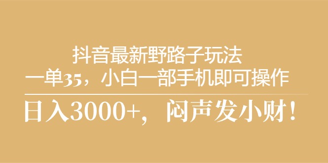 （10766期）抖音最新野路子玩法，一单35，小白一部手机即可操作，，日入3000+，闷…_80楼网创