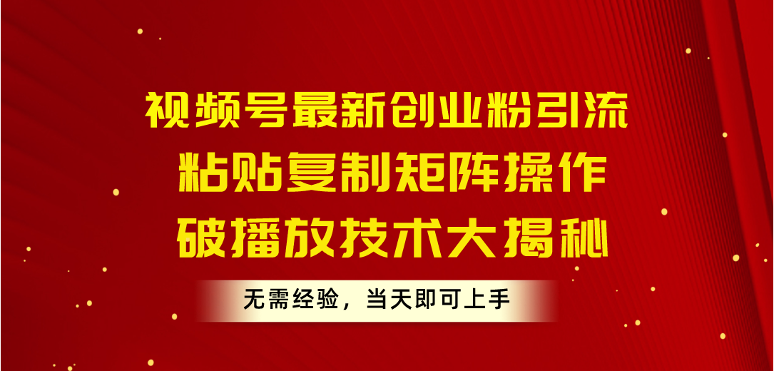 （10803期）视频号最新创业粉引流，粘贴复制矩阵操作，破播放技术大揭秘，无需经验…