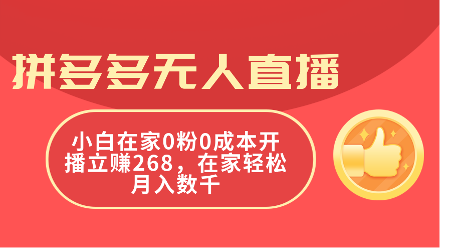 （11521期）拼多多无人直播，小白在家0粉0成本开播立赚268，在家轻松月入数千