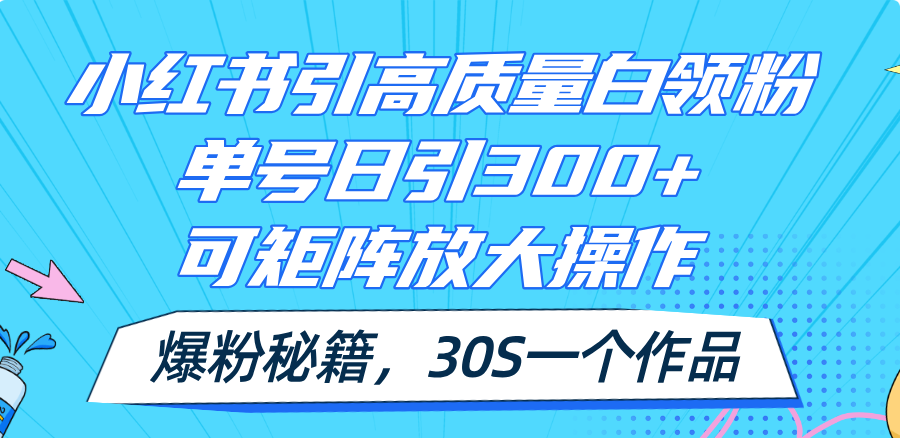 （11692期）小红书引高质量白领粉，单号日引300+，可放大操作，爆粉秘籍！30s一个作品