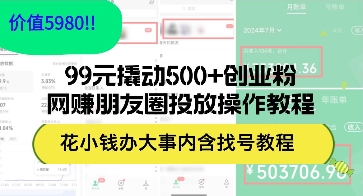 （12431期）99元撬动500+创业粉，网赚朋友圈投放操作教程价值5980！花小钱办大事内…