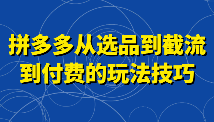 拼多多从选品到截流到付费的玩法技巧，助你掌握截流自然流量，高投产，强付费快速启动_80楼网创