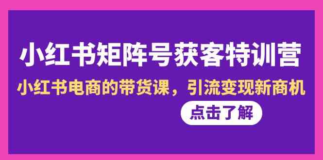 小红书矩阵号获客特训营-第10期，小红书电商的带货课，引流变现新商机_80楼网创