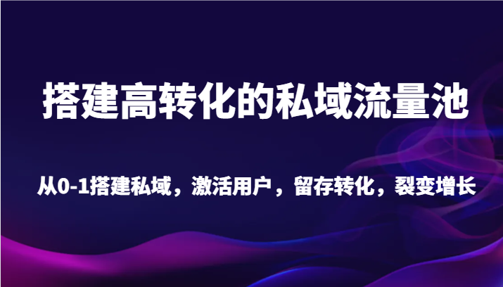 搭建高转化的私域流量池 从0-1搭建私域，激活用户，留存转化，裂变增长（20节课）_80楼网创