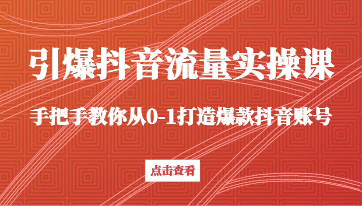 引爆抖音流量实操课，手把手教你从0-1打造爆款抖音账号（27节课）_80楼网创