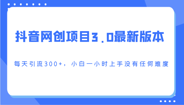 抖音网创项目3.0最新版本，每天引流300+，小白一小时上手没有任何难度_80楼网创