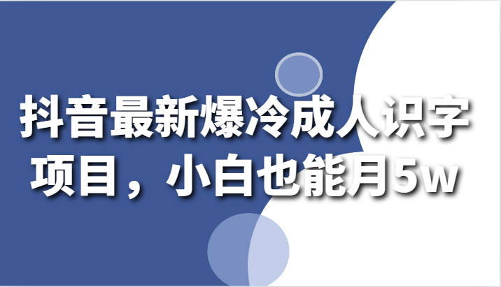 抖音最新爆冷成人识字项目，小白也能月5w_80楼网创