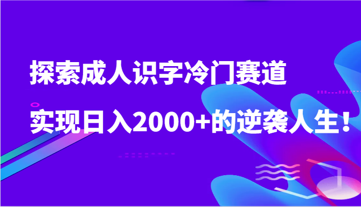 探索成人识字冷门赛道，实现日入2000+的逆袭人生！_80楼网创