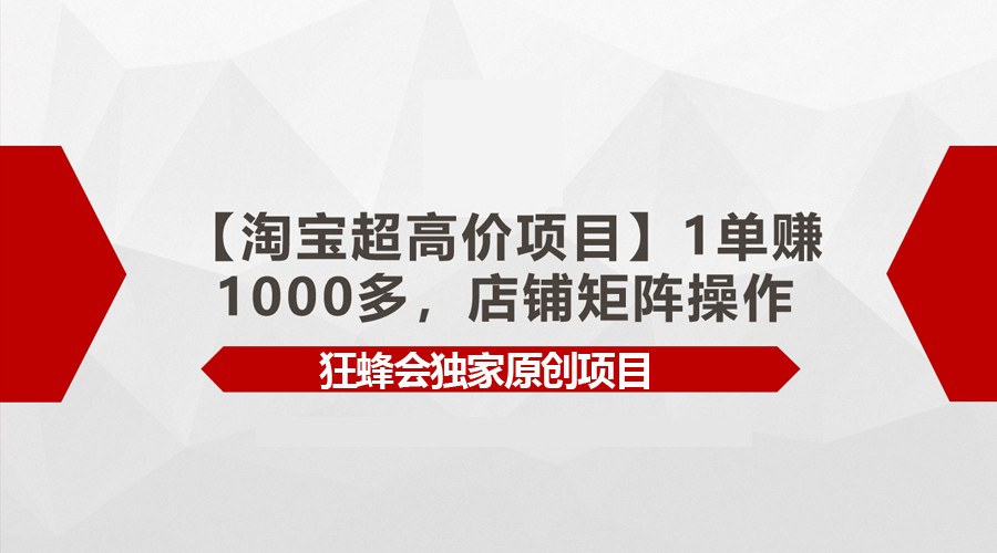 【淘宝超高价项目】1单赚1000多，店铺矩阵操作_80楼网创