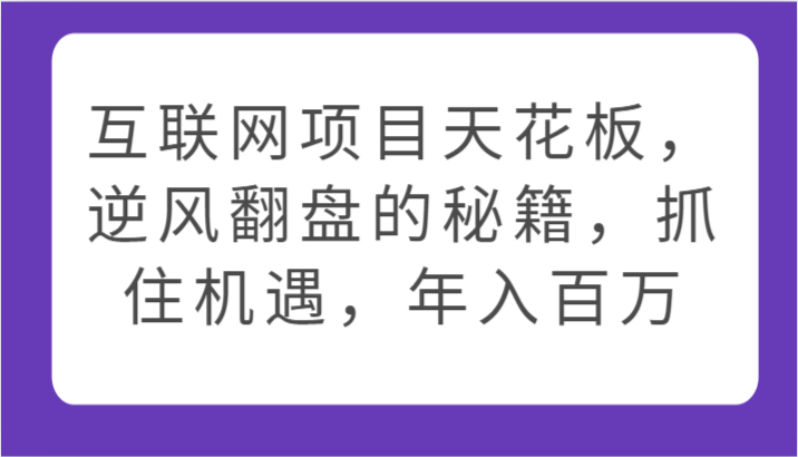 互联网项目天花板，逆风翻盘的秘籍，抓住机遇，年入百万_80楼网创