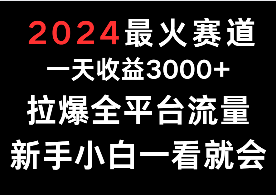 2024最火赛道，一天收一3000+.拉爆全平台流量，新手小白一看就会_80楼网创