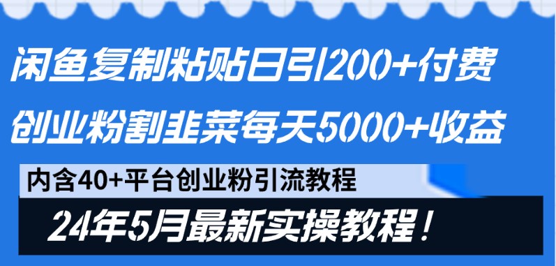 闲鱼复制粘贴日引200+付费创业粉，24年5月最新方法！割韭菜日稳定5000+收益_80楼网创