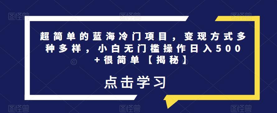 超简单的蓝海冷门项目，变现方式多种多样，小白无门槛操作日入500+很简单