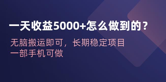 一天收益5000+怎么做到的？无脑搬运即可，长期稳定项目，一部手机可做