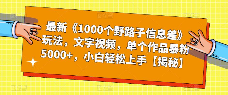 最新《1000个野路子信息差》玩法，文字视频，单个作品暴粉5000+，小白轻松上手