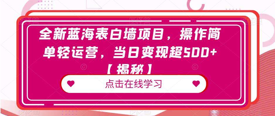 全新蓝海表白墙项目，操作简单轻运营，当日变现超500+